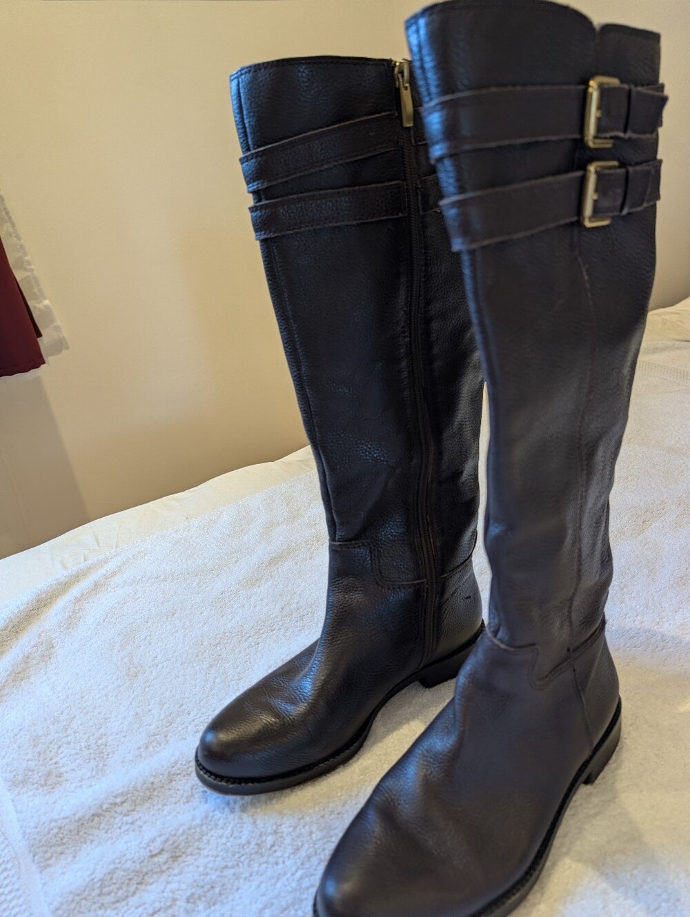 Franco Sarto Brown Pebble Leather Knee High Riding Boots Buckle 6.5M